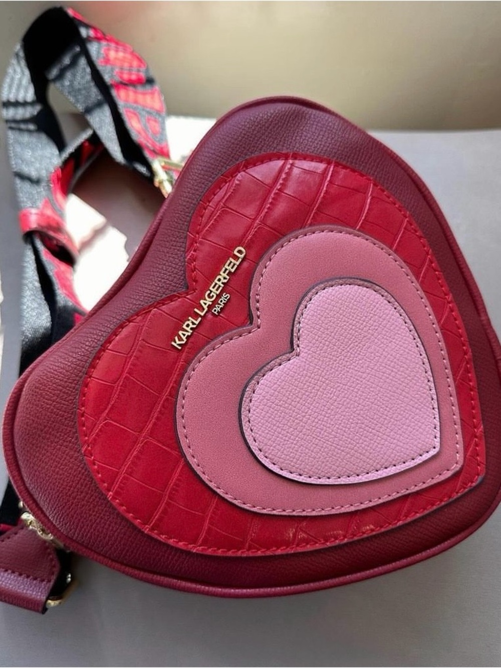 Karl Lagerfeld Heart Crossbody Bag - Red and Pink
